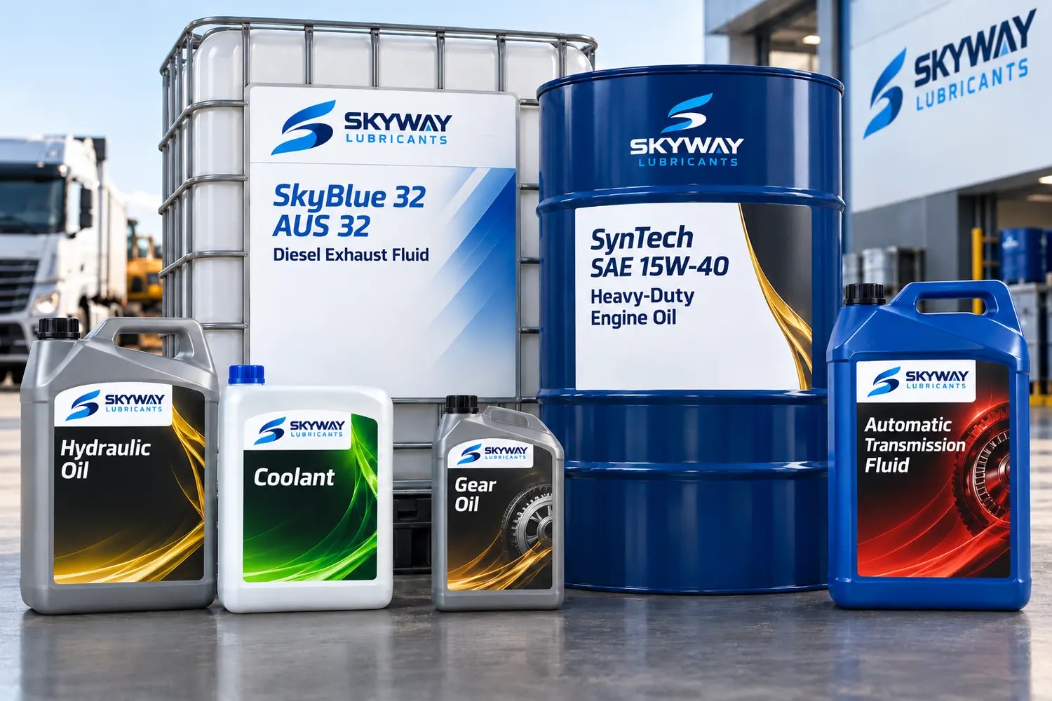 Skyway industrial lineup with bulk, drum and packaged fluid formats